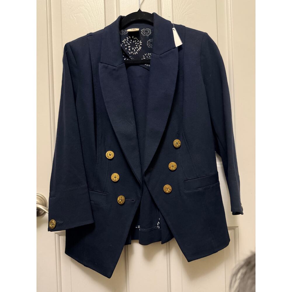 CAbi Navy Double Breasted Blazer Gold Anchor Buttons Size 6
